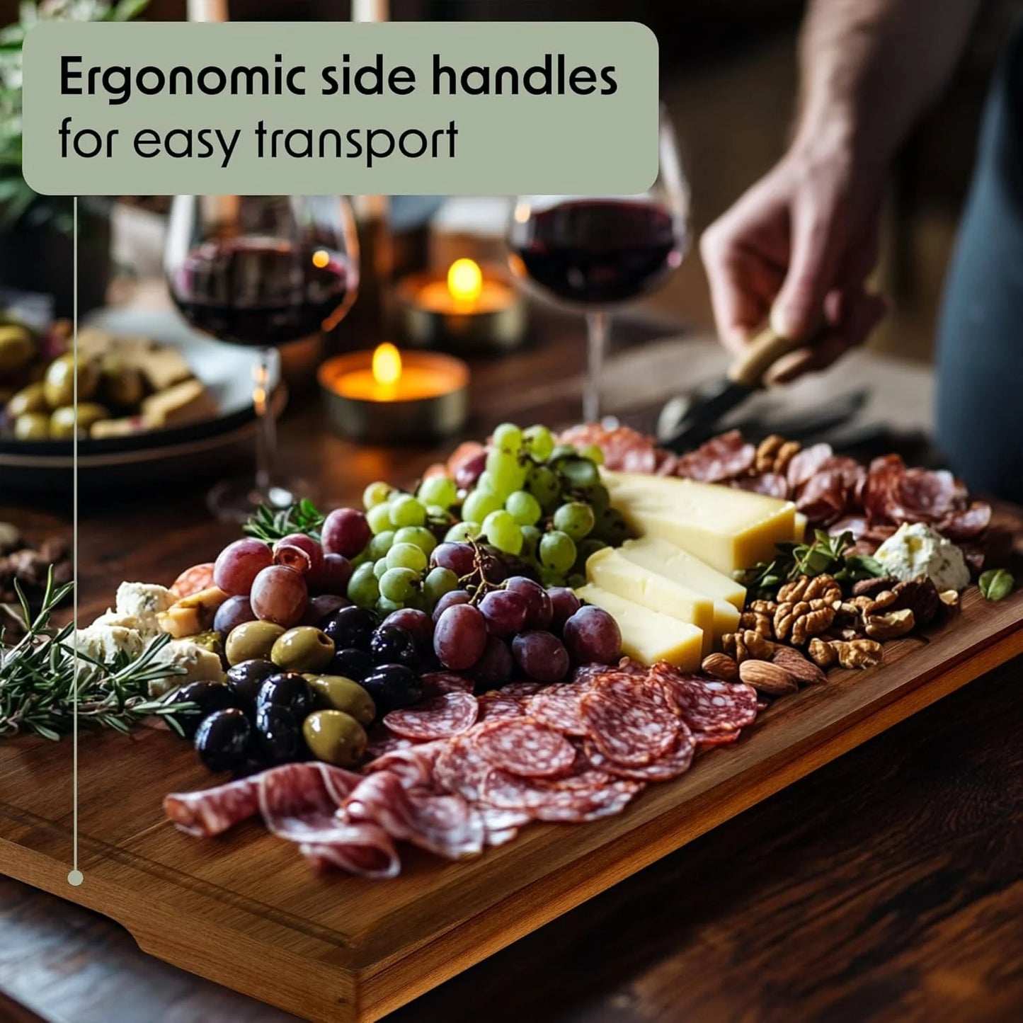 Acacia Wood Cutting Board Set of Three with Wooden Holder, Non-Slip Silicone Pads, Deep Juice Grooves, and Handles β Perfect for Meat, Vegetables, and Charcuterie; A Stylish Kitchen Gift